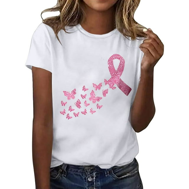 Cancer Awareness V Neck Ribbon Support Tee Soft Everyday Casual Short Sleeve Comfortable T Shirt for Women