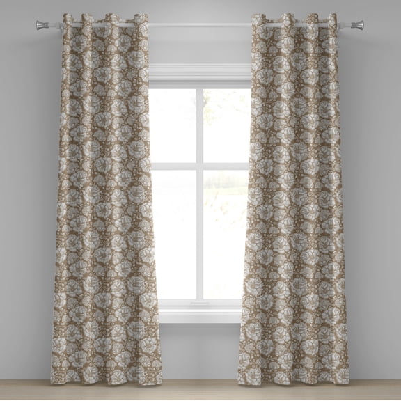 Ambesonne Floral Grommet Curtain, Vintage Tender Flora, 50" x 96", Camel White