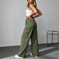 thumbnail image 5 of Cagogo Women Wide Leg Cargo Pants with Pockets Casual Loose Drawstring Long Trousers Summer Workout Lounge Beach Travel Utility Bottoms, Army Green XL, 5 of 8