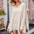 thumbnail image 6 of Lovskoo 2024 Sweaters for Women Long Sleeve V-Neck Trendy Knit Solid Color Pullover Sweater Beige, 6 of 7