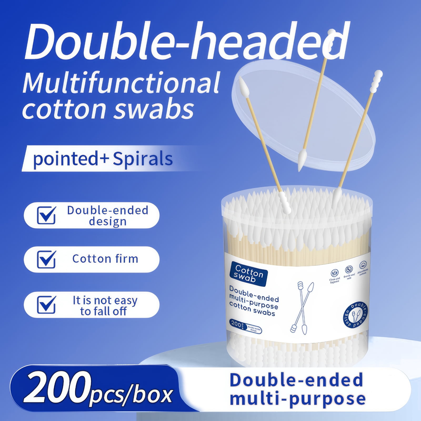Bamboo Cotton Swabs 200 Count | Eco-Friendly & Pure Cotton Buds | Double Tipped Sticks | 100% Plant-Based & Natural | Perfect for Makeup & Nail Applications, Arts & Crafts