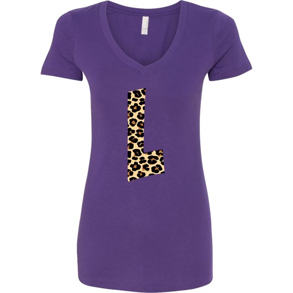 Inktastic Leopard Print Letter L Women's V-Neck T-Shirt