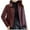 Wine, variant on QUNYINEY Womens Faux Leather Jackets Motorcycle Cropped Black Windbreaker Button Down Collar Long Sleeve Loose Fit Women's Coats