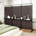 thumbnail image 2 of GOFLAME 3 Panel Room Divider with Storage Shelves, 6FT Folding Privacy Screen with Lockable Wheels, Portable Rolling Wall Divider, Freestanding Partition Screen for Room Separation, Brown, 2 of 18