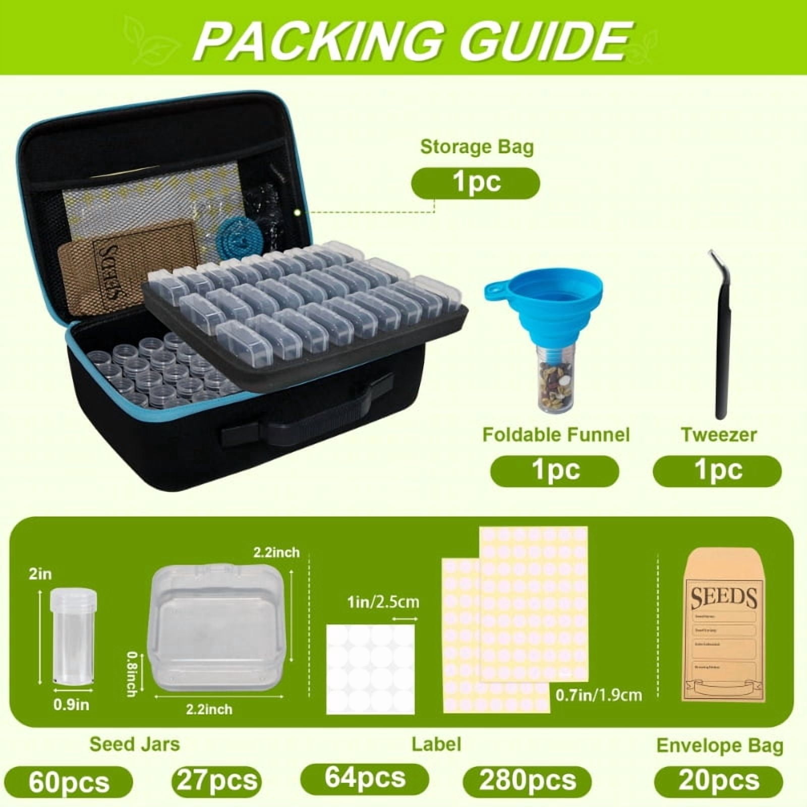 87-Slots Seed Storage Box with 20 Seed Envelopes, Portable Zipper Bag & Complete Accessories Including Labels, Tweezers and Funnel – Seed Organizer for Vegetables and Flowers. Seeds not included.