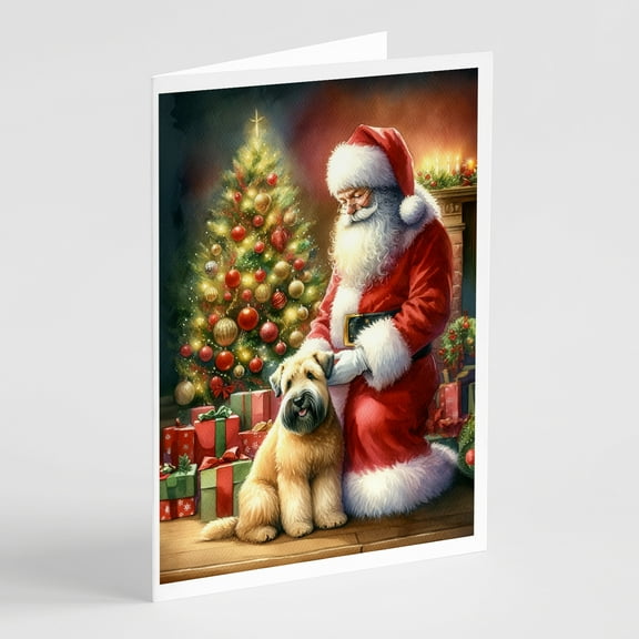Wheaten Terrier and Santa Claus Greeting Cards Pack of 8 7 in x 5 in