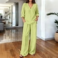 thumbnail image 2 of Zekutng Lounge Sets for Women Loose V-Neck Roll-up Sleeve Linen-Blend Shirt & Elastic Waist Wide Leg Pant Matching Set,Sizes S-3XL, 2 of 6
