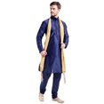 thumbnail image 4 of Men's Art Silk Kurta Pajama Scarf Set Indian Wedding Party Dress (Blue, M), 4 of 6