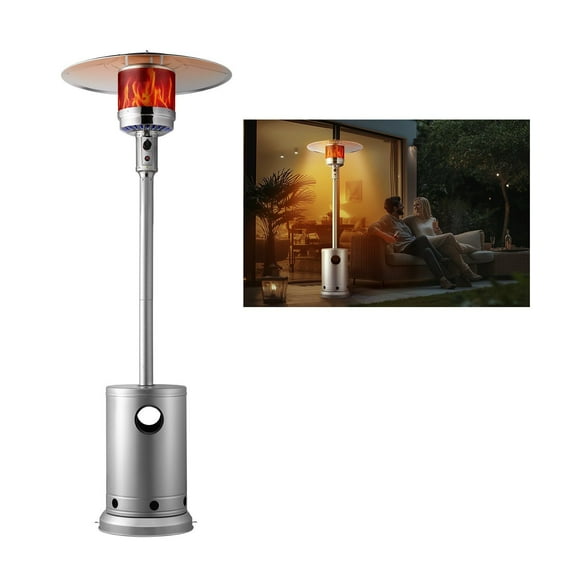 Propane Patio Heater 50,000 BTU Tall Hammered Outdoor Heater with Round Table, Silver Finish, Perfect for Outdoor Spaces, Patios, Courtyards, and Gardens