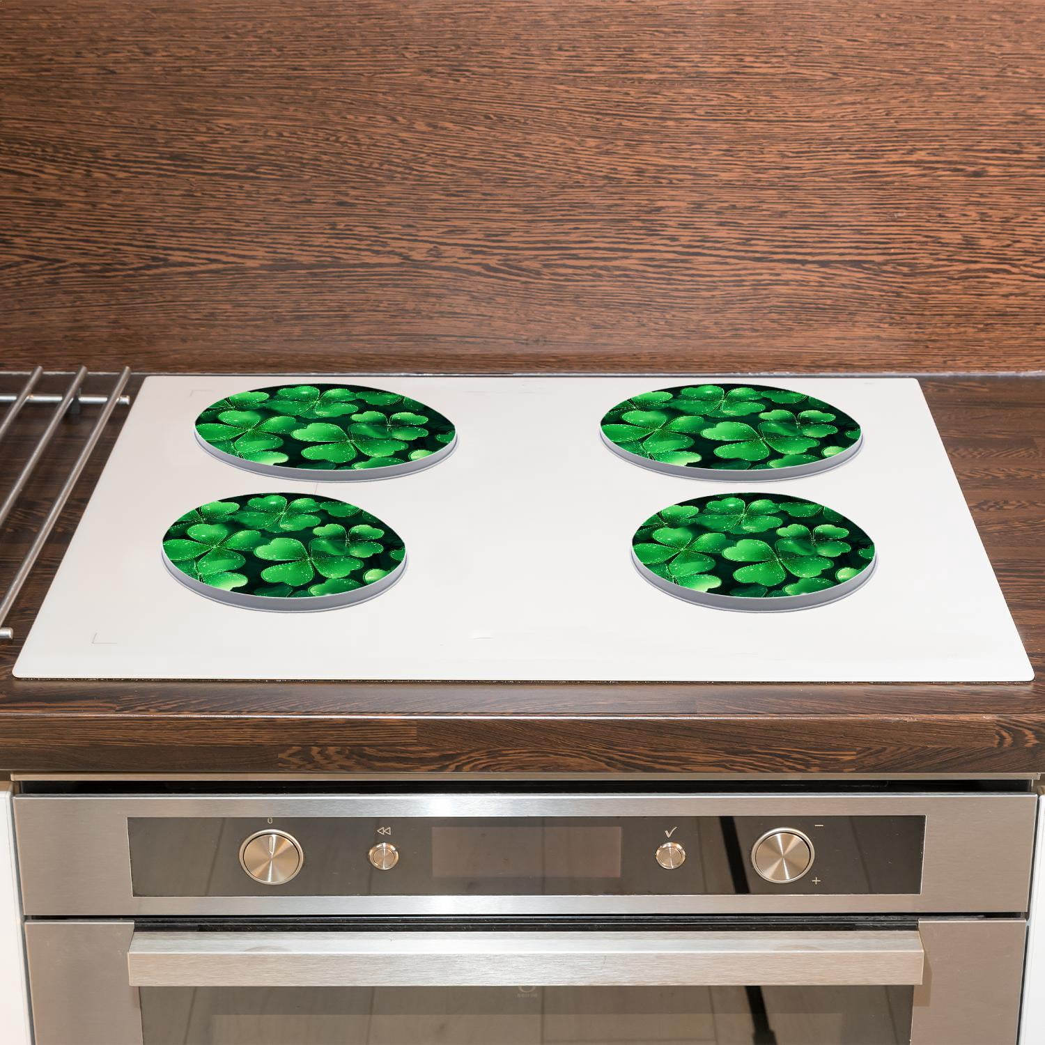 Round Stove Burner Covers 4 Pcs for Metal Gas Stove Burner Cover 8Inch And 10Inch ,Happy St Patrick Day Lucky Four Leaf Clover Shamrock style