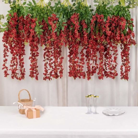Efavormart 5 Bushes 44" Wine Artificial Wisteria Vine Ratta Silk Hanging Garland Wedding Decor