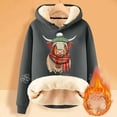 thumbnail image 2 of Women Lined Highland Cow Hoodie with Plaid Scarf and Fuzzy Hem Drawstring Winter Warm Cozy Pullover Sweatshirt Top, 2 of 4