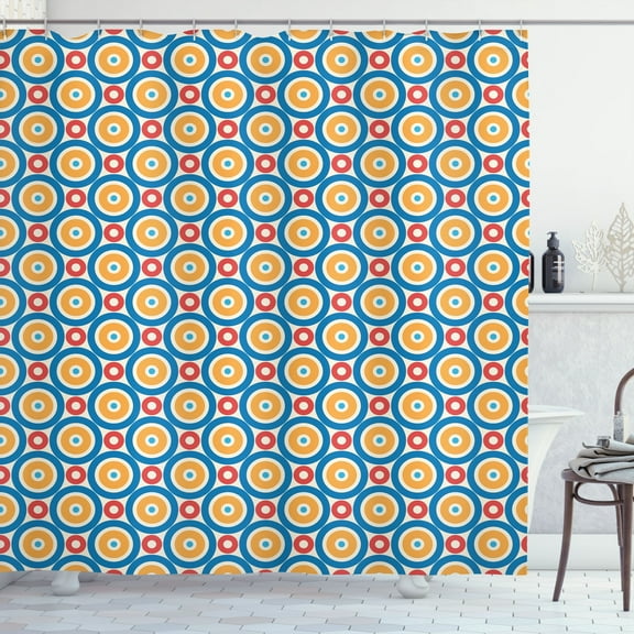 Ambesonne Retro Shower Curtain, Big Small Circles and Dots, 69"Wx75"L, Marigold Scarlet Blue