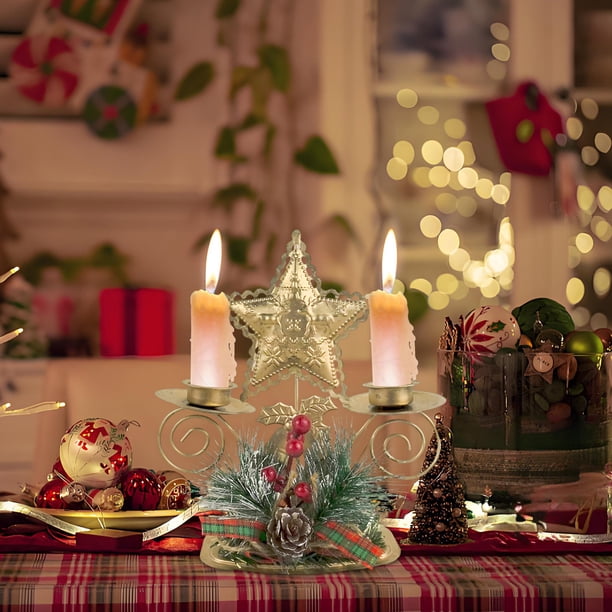Christmas Golden Iron Double Candlestick Window Desktop Decoration Christmas Holiday Decoration