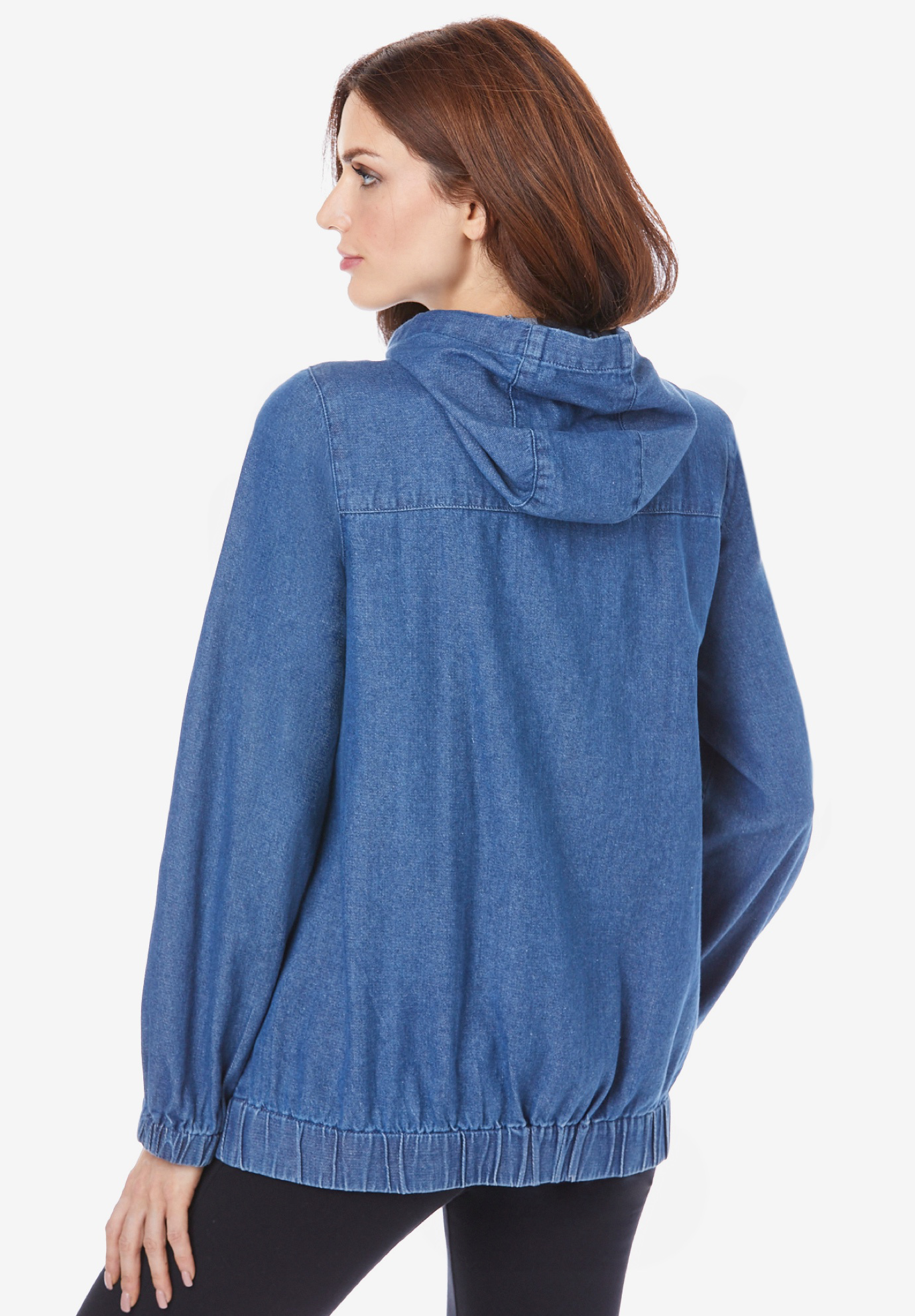 Roaman's Women's Plus Size Cotton Complete Zip-Up Hoodie Denim Jacket - image 3 of 5