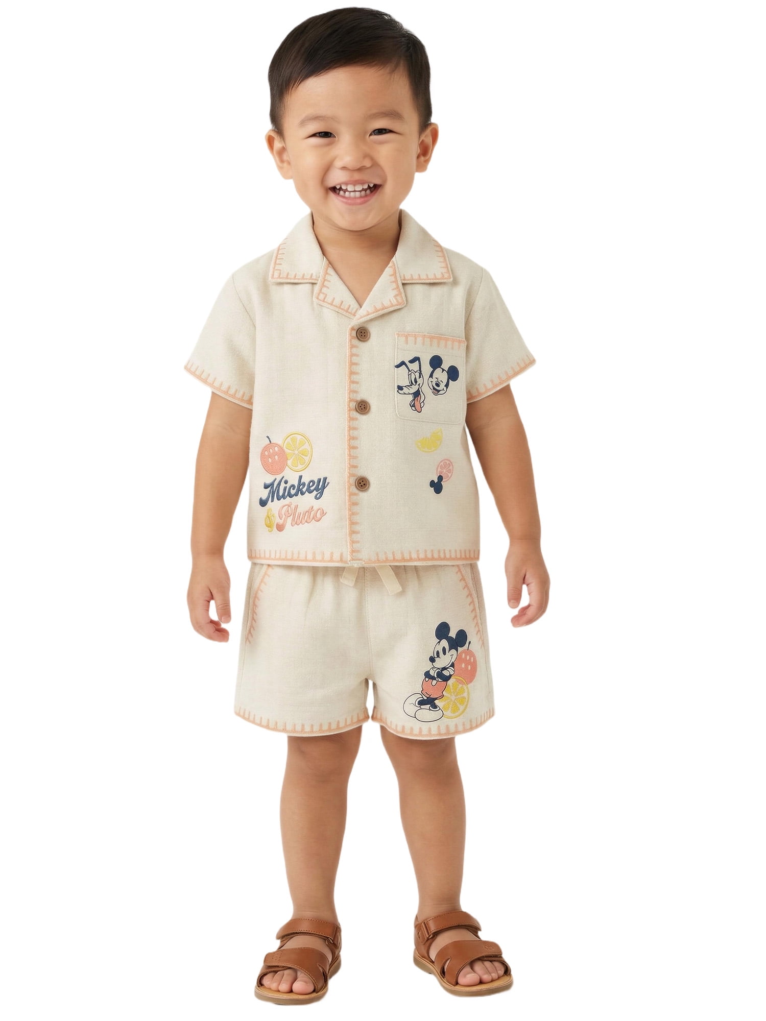 Mickey and Pluto Baby Boy Linen Short Set, Sizes 0/3 Months-24 Months