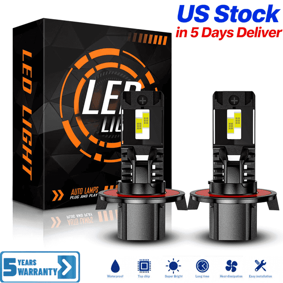 H13/9008 LED Headlight Bulbs Hi/Low Beam, 100,000LM 600% Ultra-Bright Bulb, 6000K White, 500% Brightness with Fan, Plug-N-Play, CANbus Ready, pack of 2