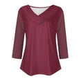 thumbnail image 5 of Scyoekwg Women Tops Dressy Casual Fall Shirts Loose Comfy Clothes for Women Pullover Tops V-Neck Button Basic Tops Solid Color Long Sleeve Trendy Womens Clothes(Wine,L), 5 of 6