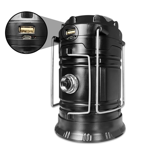 Black Solar-Powered LED Camping Lantern: Portable Handheld Multi-Functional Outdoor Light with Extendable Design, Button & Pull Strap Controls for Tent, Hiking, and Adventure Use – Durable New Model