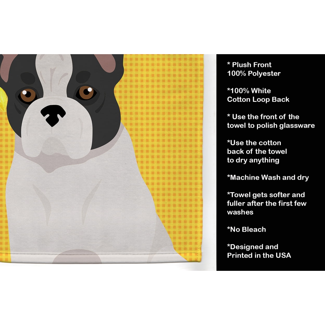 Summer Sunflowers Black and White French Bulldog Kitchen Towel