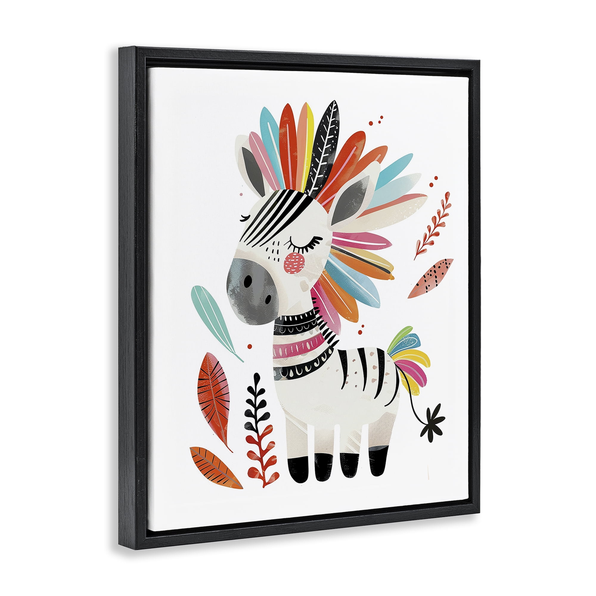 Stupell Industries Rainbow Blooms Zebra Animals Painting Black Floater Framed Canvas Art Print Wall Art, 17 x 21