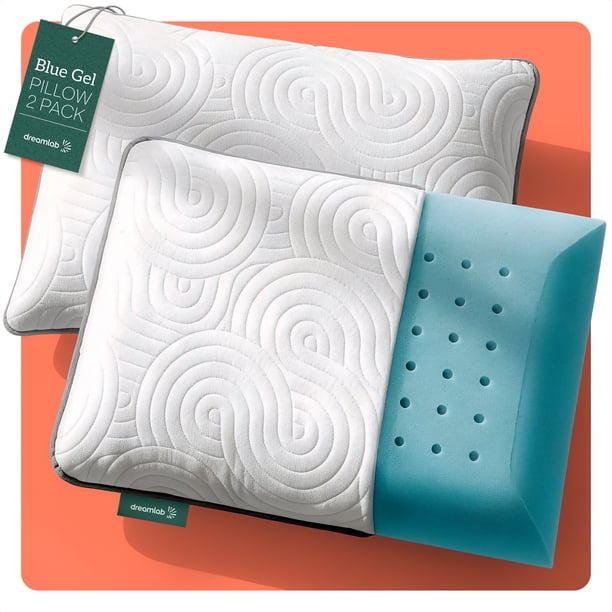 Dreamlab Almohada Blue Gel Pillow 2 Pack| Almohada de Memory Foam con Gel y Funda de Bambú| Hipoalergénica, Soporte, Certificaciones | Firmeza: Medio | 2 Piezas Tamaño Estándar (64 cm x 40 cm x 10 cm)