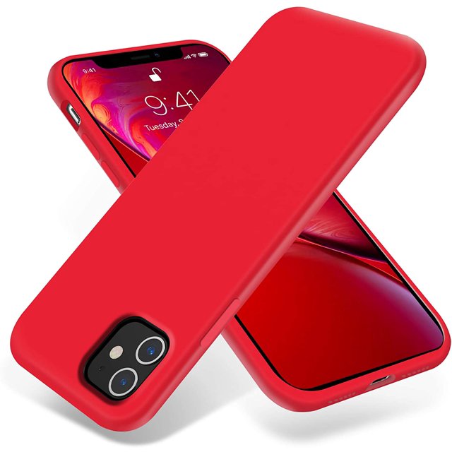 IBAOLEA Compatible avec Étui iPhone 11, Étui de Protection en Silicone Liquide Mince avec Doublure en Microfibre Douce 6.1 Pouces, (Vert Pin) Rouge