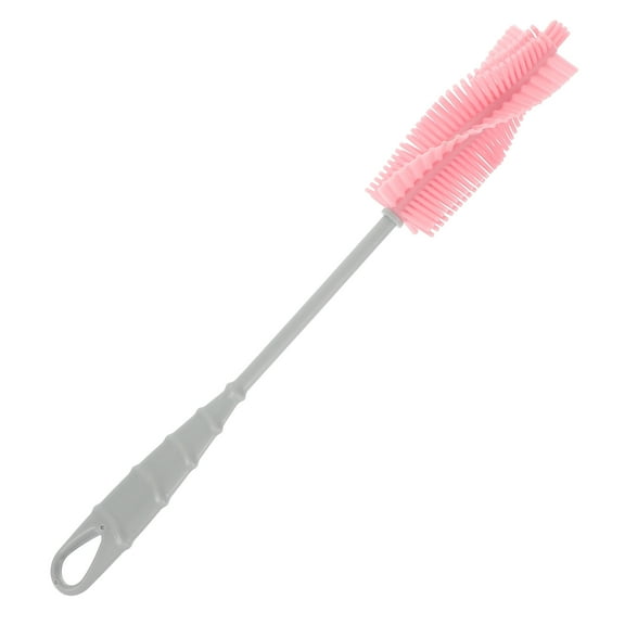 GOOHOCHY Pink Silicone Feeding Bottle Brush with Long Handle for Thorough Cleaning of Bottles Cups and Glassware 9.5 inches