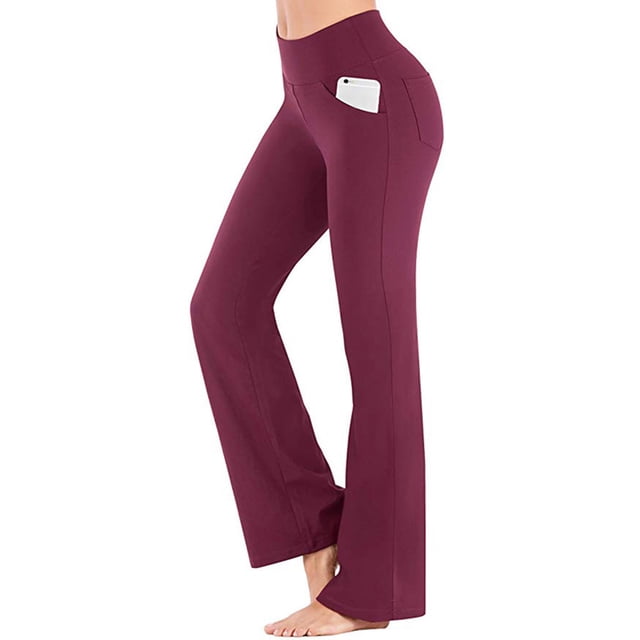 Innerwin Pantalon de Yoga Taille Haute à Coupe Évasée pour Femme, Rouge Vin, Taille g
