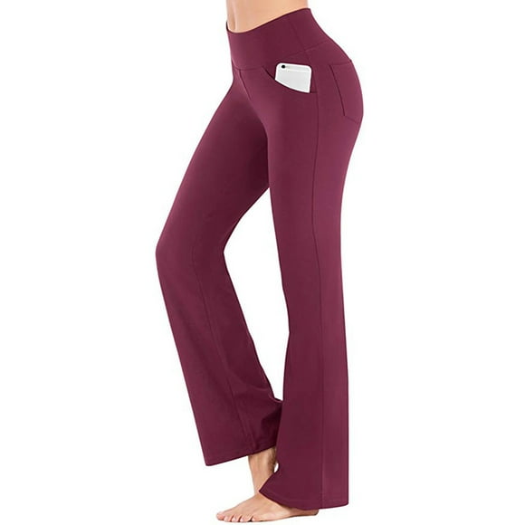 Innerwin Bottoms Boot Cut Ladies Leggings Workout High Waist Full-length Yoga Pants Wine Red S