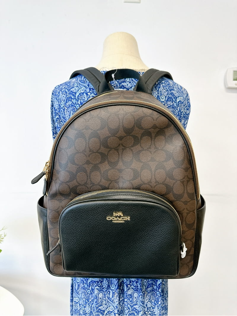 Coach 6495 Women's Large Court Backpack, Signature Canvas in Brown