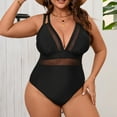 thumbnail image 5 of Lopeceal Women's Plus Size Tummy Control Bathing Suit Contrast Mesh Sexy One Piece V Neck Swimsuit, 5 of 8