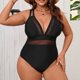 thumbnail image 5 of Traje de baño de una pieza para mujer, traje de baño deportivo de verano con estampado de patchwork y escote en V profundo con aros, traje de baño de moda playera para mujer, trajes de baño de una pie, 5 of 9