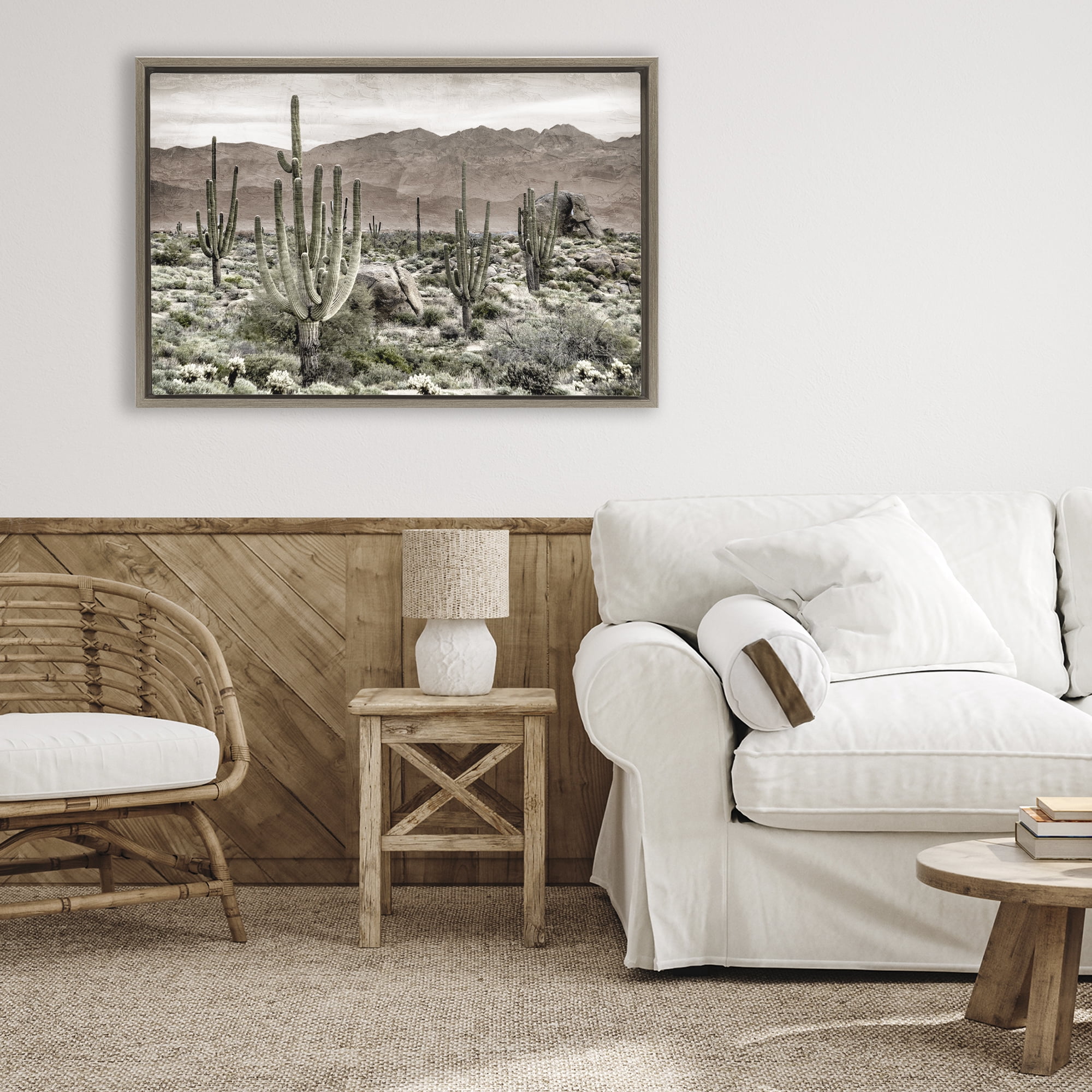 Stupell Industries Desert Land Cacti Wilderness Brown Framed Floater Canvas Wall Art, design by Kim Allen
