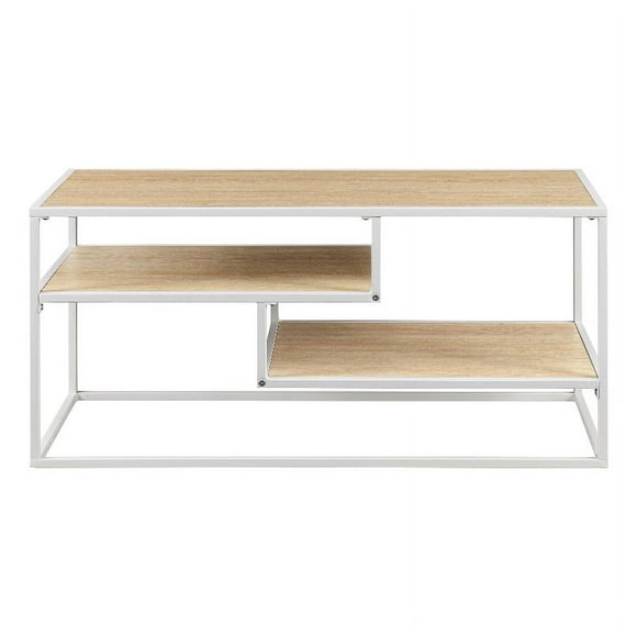 Pemberly Row Floating Wood Shelf TV Stand for TVs up to 43" Coastal Oak / White