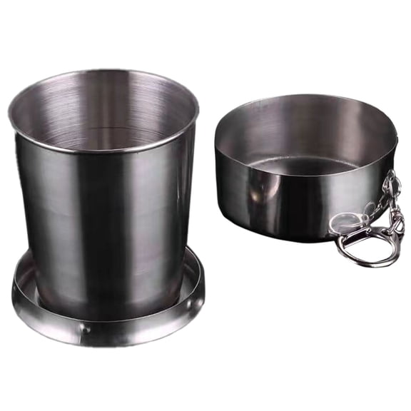 Stainless Steel Collapsible Travel Cup with Secure Lid and Portable Keychain for Outdoor Adventures Daily Use