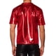 thumbnail image 3 of Camiseta metálica de hombre INSPIRE CHIC, cuello redondo, mangas cortas, brillante, para fiesta y discoteca, talla XL, roja, 3 of 7
