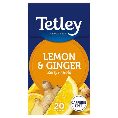 Tetley Herbal Zingy Lemon & Ginger Tea Bags 20's, British Import (Pack of 3)