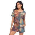 thumbnail image 5 of Women Pajama Sets Short Sleeve Sweatshirts Parisian Cafes Along The Seine Casual Tops and Shorts, 5 of 7