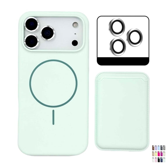 Allytechgroup for iPhone 15 Magnetic Wallet Case with Credit Card Holder [Camera Lens Protector]  Compatible with MagSafe Shockproof Phone TPU & Hard Back Case, Cyan