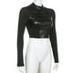 thumbnail image 5 of Camisetas De Mujer Y2K Street Motorcycle Style Cuero Malla Costura Medio cuello alto Mangas largas Ygjytge para Mujer Negro T L, 5 of 9