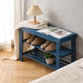 thumbnail image 2 of Ktaxon 36" Solid Wood Shoe Bench 3-Tier Shoe Storage Rack Organizer for Entryway Hallway Closet Living Room Bathroom, Navy Blue, 2 of 17