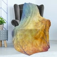 thumbnail image 4 of Nature Soft Flannel Fleece Blanket, Autumn Trees Gulls Skying in Hazy Sky Watercolor Paintbrush Fall Artwork, Cozy Plush for Indoor and Outdoor Use, 50" x 70", Blue Marigold Yellow, by Ambesonne, 4 of 5