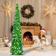 thumbnail image 6 of Pop Up Christmas Tree with Lights, 5Ft Collapsible Tinsel Pencil Xmas Tree for Home Office Fireplace Holiday Party Indoor Decorations (Green), 6 of 6
