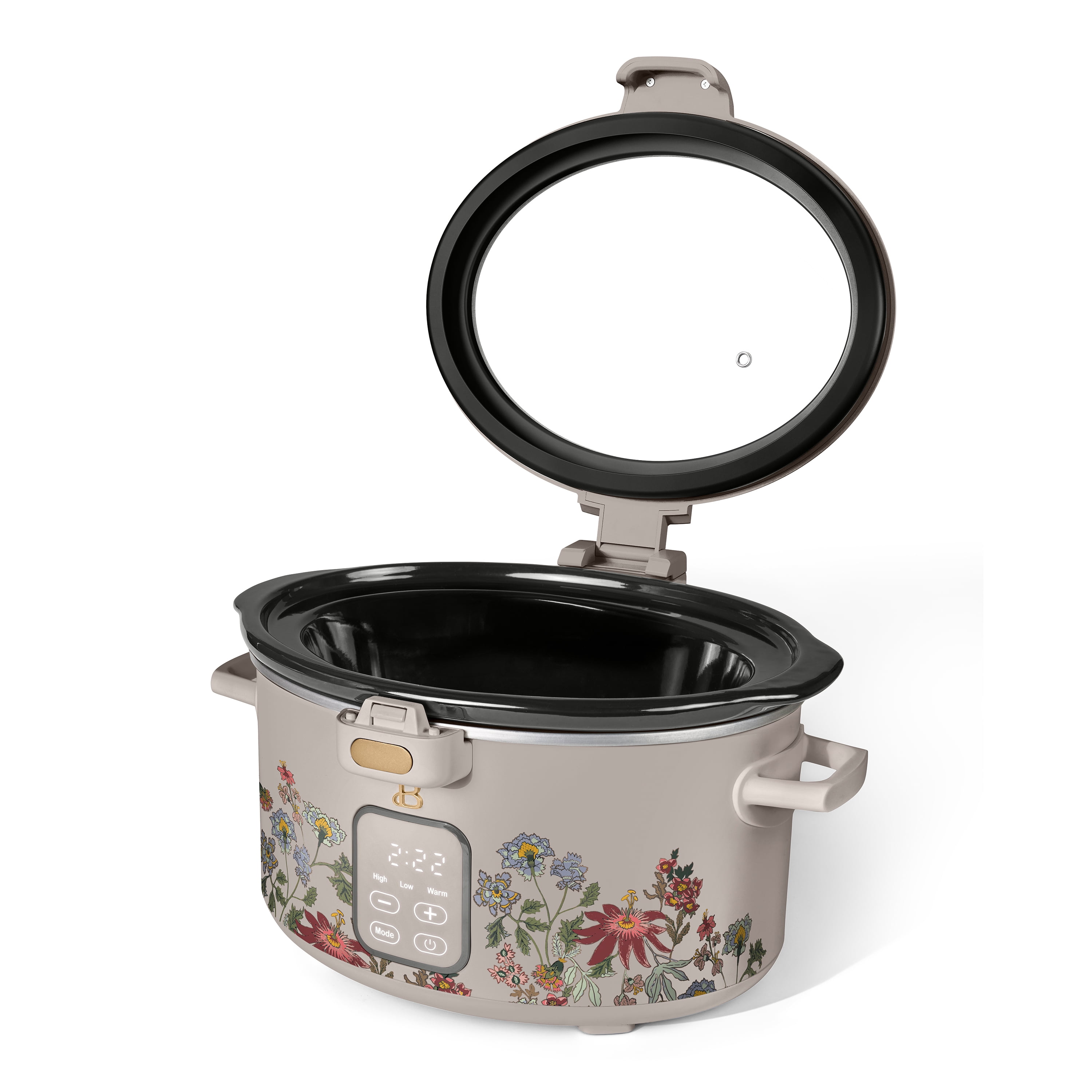 Beautiful 4 Qt Digital Slow Cooker with Hinged Locking Lid, Wildflower Porcini by Drew Barrymore