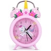TCJJ Unicorn Alarm Clock Girl, Non-Ticking Kids Alarm Clock Girl,Silent Bedside Pink Alarm Clock, Loud Double Bell Clock With Backlight,Suitable For School Gift