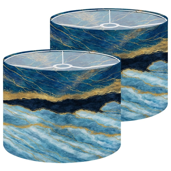 Lampshades 2 Pack abstract blue marble fake stone texture liquid paint gold foil glitter 13"x13"x10" Light Shade for Table Lamps Floor Lamps Drum Lamp Shades Lampshade Replacement Easy Assembly