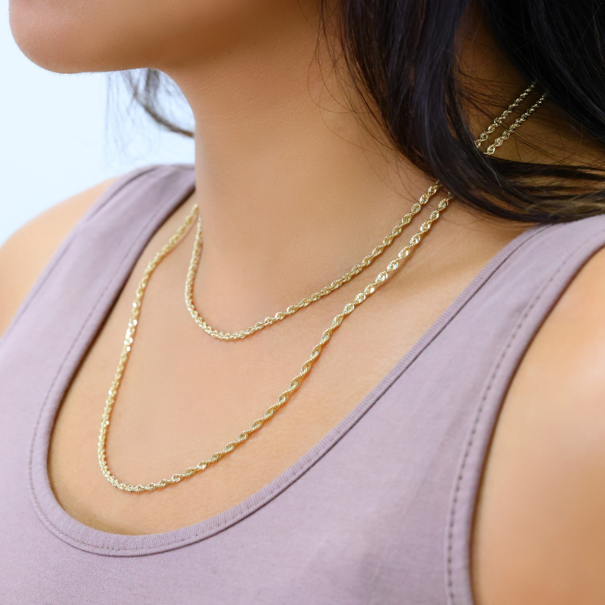 Nuragold 10k Real Yellow Gold 2.5mm Rope Chain Diamond Cut Lightweight Necklace (16"-30") Italian Jewelry for Men & Women