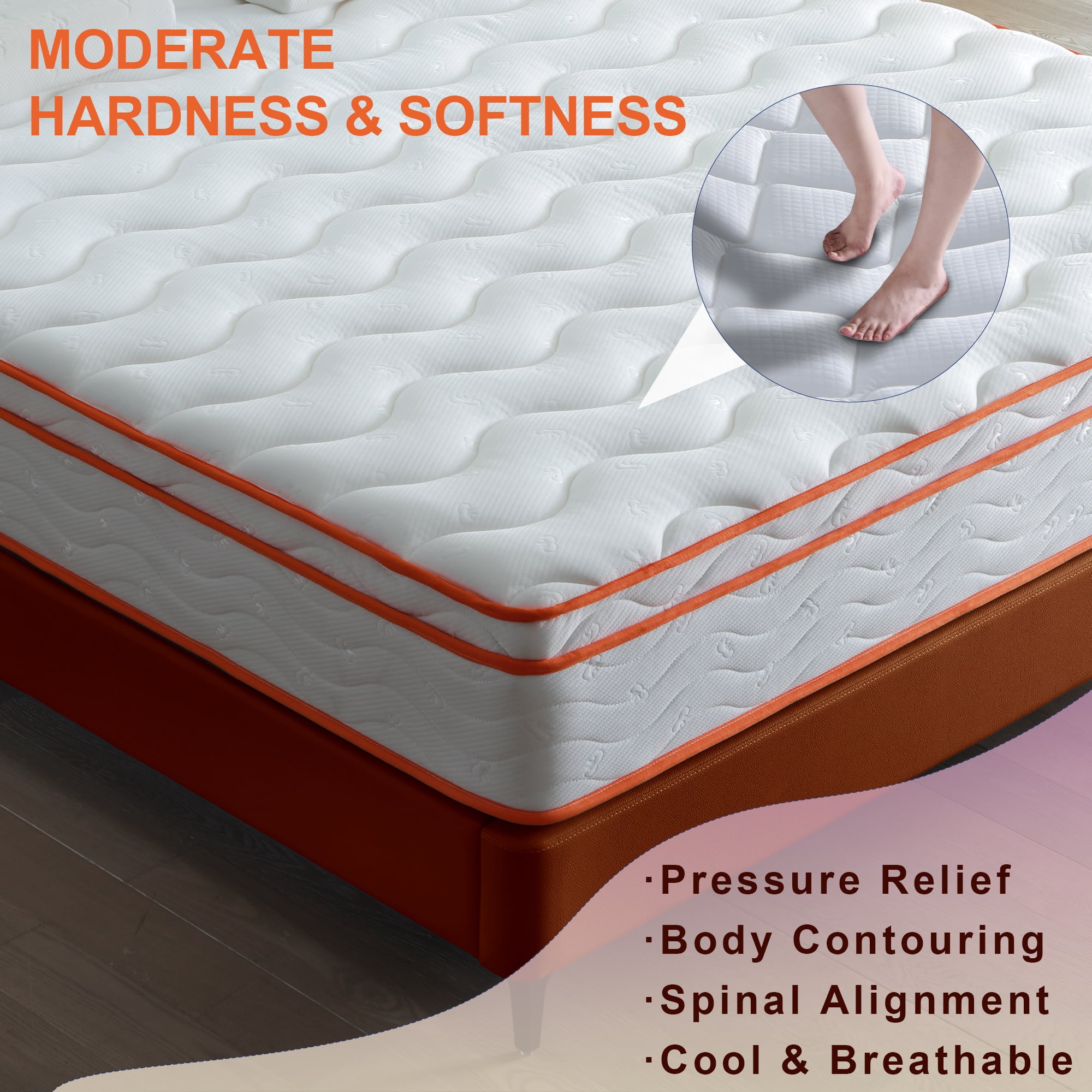 Miniyam Hybrid Memory Foam Mattress in a Box, 10" Medium Firm Support, Twin XL