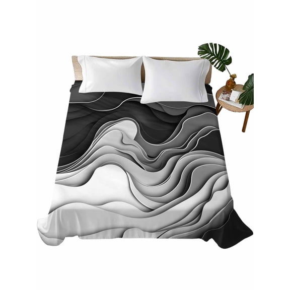 California King Flat Sheet 108"x98", Black Grey Ombre Soft Lightweight Bedding Flat Sheets Only, Abstract Modern Geometric Moire Art Brushed Microfiber Top Bed Sheet, Breathable Bedsheets